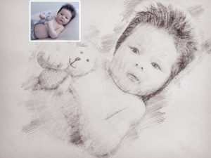 Family Portrait Custom Baby drawing from photo to digital art