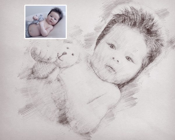 Family Portrait Custom Baby drawing from photo to digital art