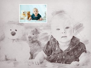 Digital pencil sketch from photo Family Portrait