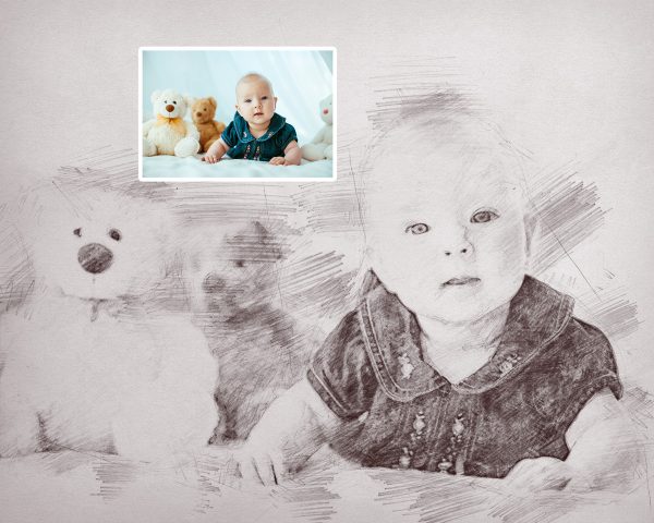 Digital pencil sketch from photo Family Portrait