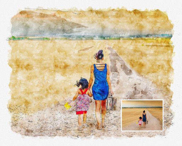 Best Gift for Mother's Day Watercolor Portrait from Photo Digital Art