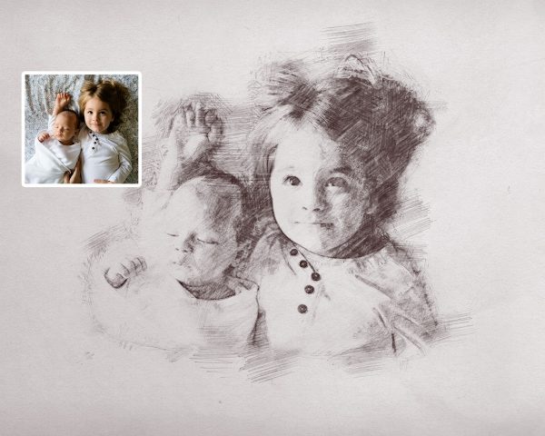 pencil drawing photo to Family Portrait