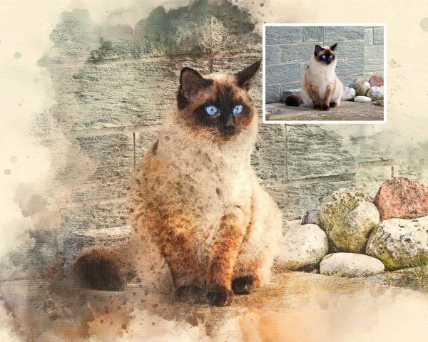 Watercolor Cat Portrait Digital Art