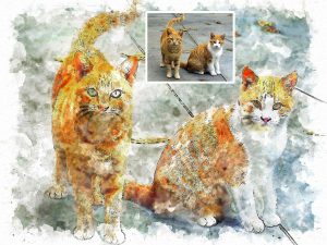 Watercolor Cat Custom Portrait Gift Digital Artwork