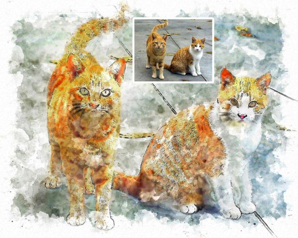 Watercolor Cat Custom Portrait Gift Digital Artwork