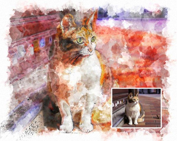 Watercolor Cat Painting Gift For Loved Ones Digital Art