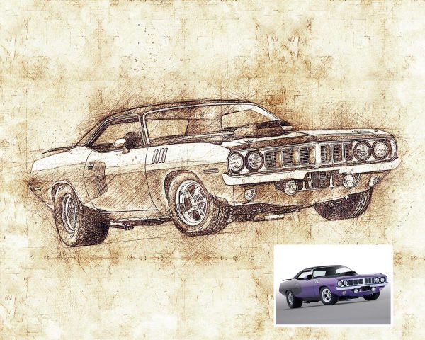 Muscle Car Custom Sketch Drawing Digital Art