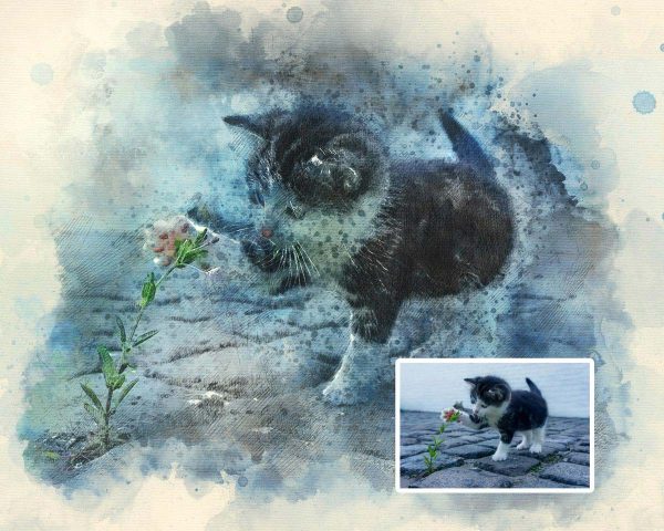 Watercolor Custom Kitty Portrait From Photo Digital Art