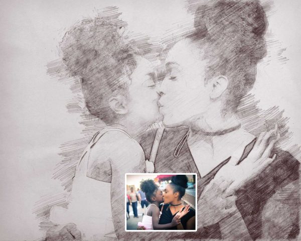 Custom Pencil Sketch Mommy Daughter photo to Digital Art Mother's Day Gift