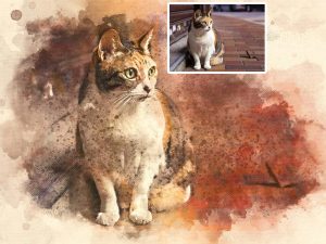 Custom Cat Portrait From Photo to Watercolor Digital Art