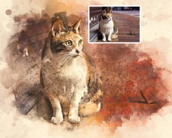 Custom Cat Portrait From Photo to Watercolor Digital Art