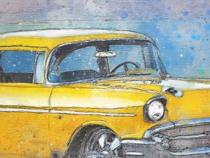 Restored Car Portrait Color Drawing Digital Art