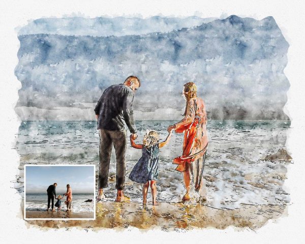 Custom Watercolor Family Artwork from Photo Mother's Day Present Digital Art