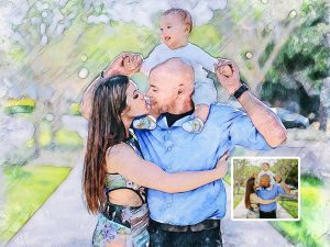 Custom Family Time Portrait Color Drawing Digital Art Mother's Day