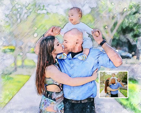 Custom Family Time Portrait Color Drawing Digital Art Mother's Day