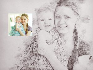 custom Family Portrait mother daughter digital art