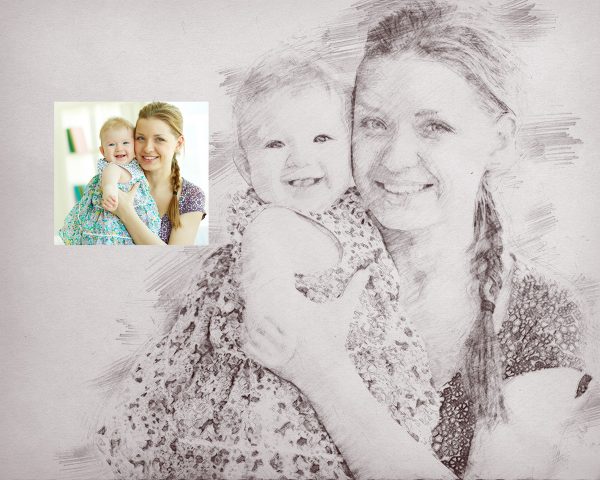 custom Family Portrait mother daughter digital art