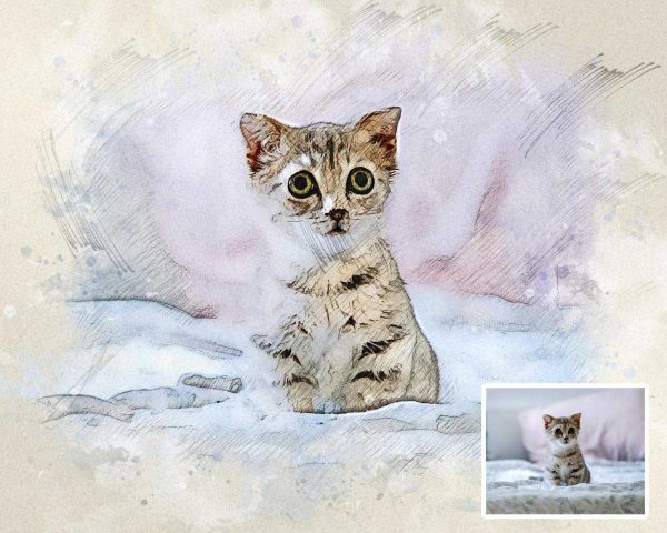 Little Kitty Kitten Photo to Watercolor Digital Portrait