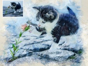 Kitten Watercolor Portrait from Image to Canvas Digital Art