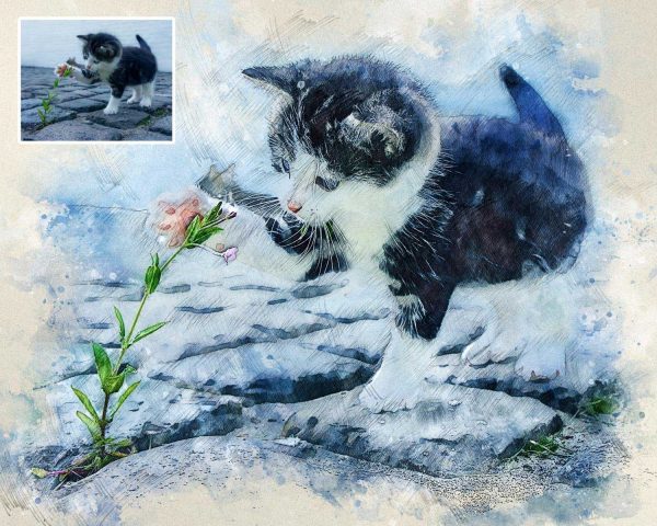 Kitten Watercolor Portrait from Image to Canvas Digital Art