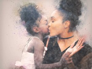 Mother Daughter Color Portrait Drawing Mother's Day Gift Digital Art