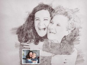 Everlasting Mother's Day Gift Mommy Picture to Pencil Sketch Drawing Digital Art