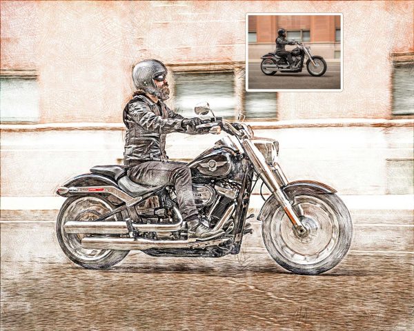 Motorcycle Bike Rider Sketch Digital Art