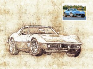 Vintage Style Portrait of Muscle Car