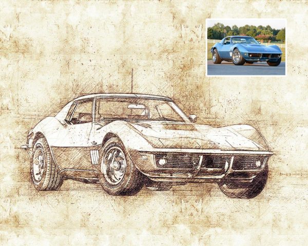 Vintage Style Portrait of Muscle Car