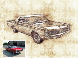 Custom Sketch Muscle Car Digital Art