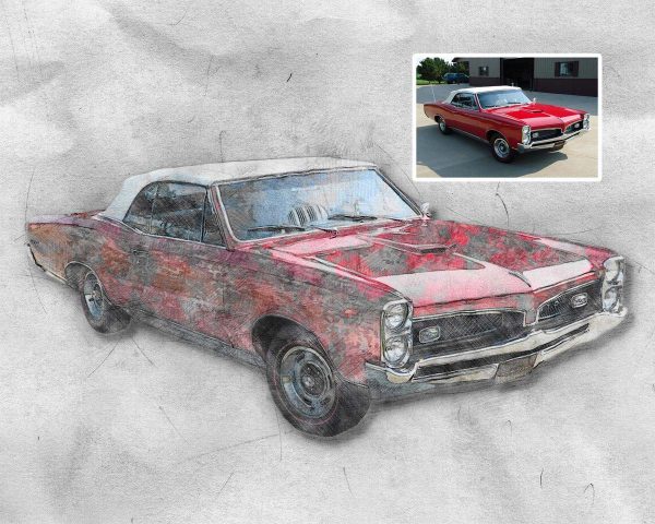 Classic Muscle Car GTO Pontiac Digital Art Drawing