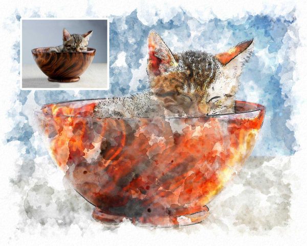 Photo to Watercolor Kitten Portrait Digital Art Sentimental Gift